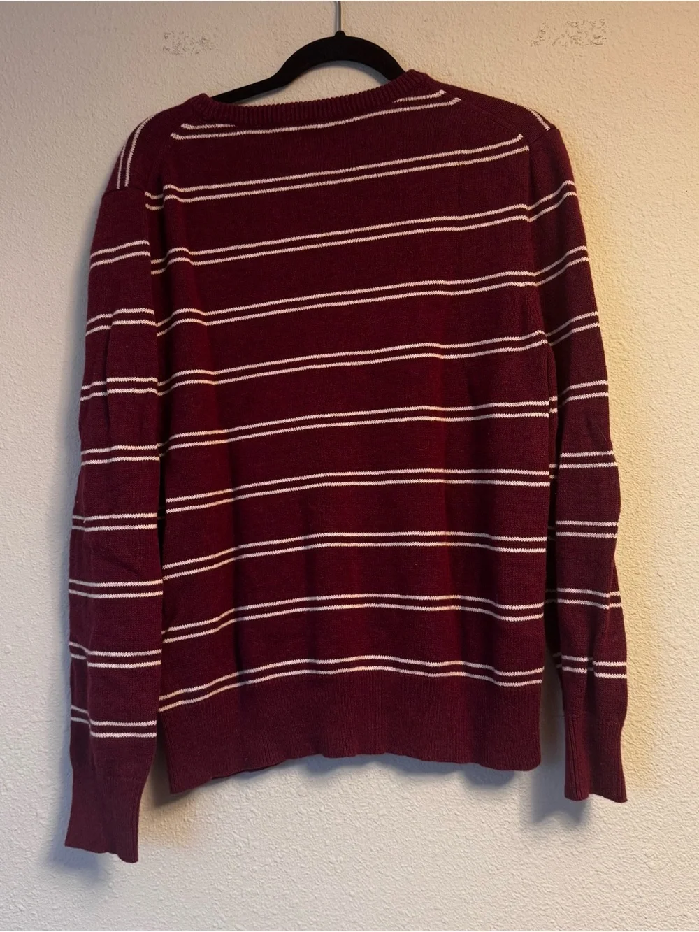 J. Crew Men's Wine and White Striped Crewneck Sweater